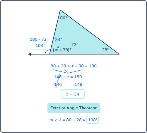 8th grade math problems finding the exterior angle 