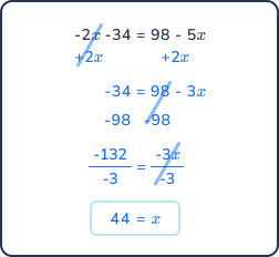 Problem and answer for a multi-step equations with the variable on both sides