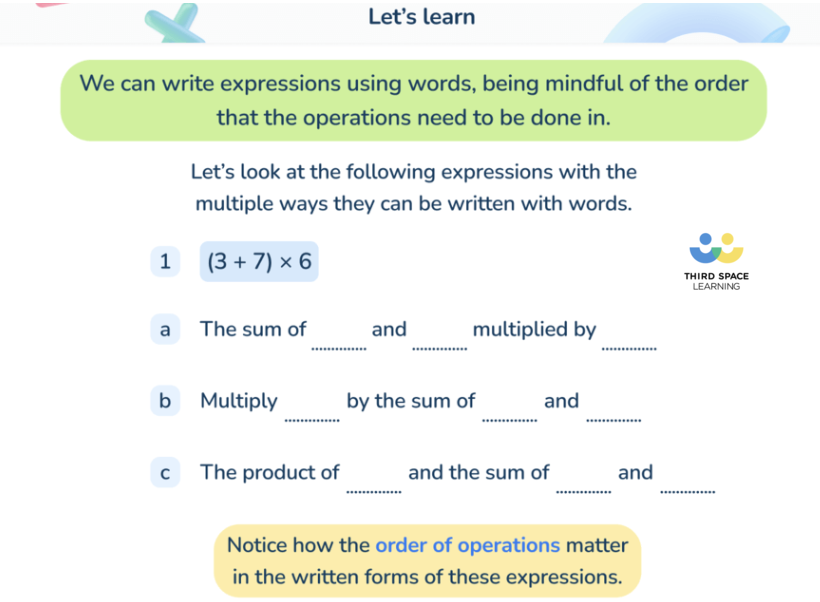 Interpreting expressions without solving them Third Space Learning lesson slide