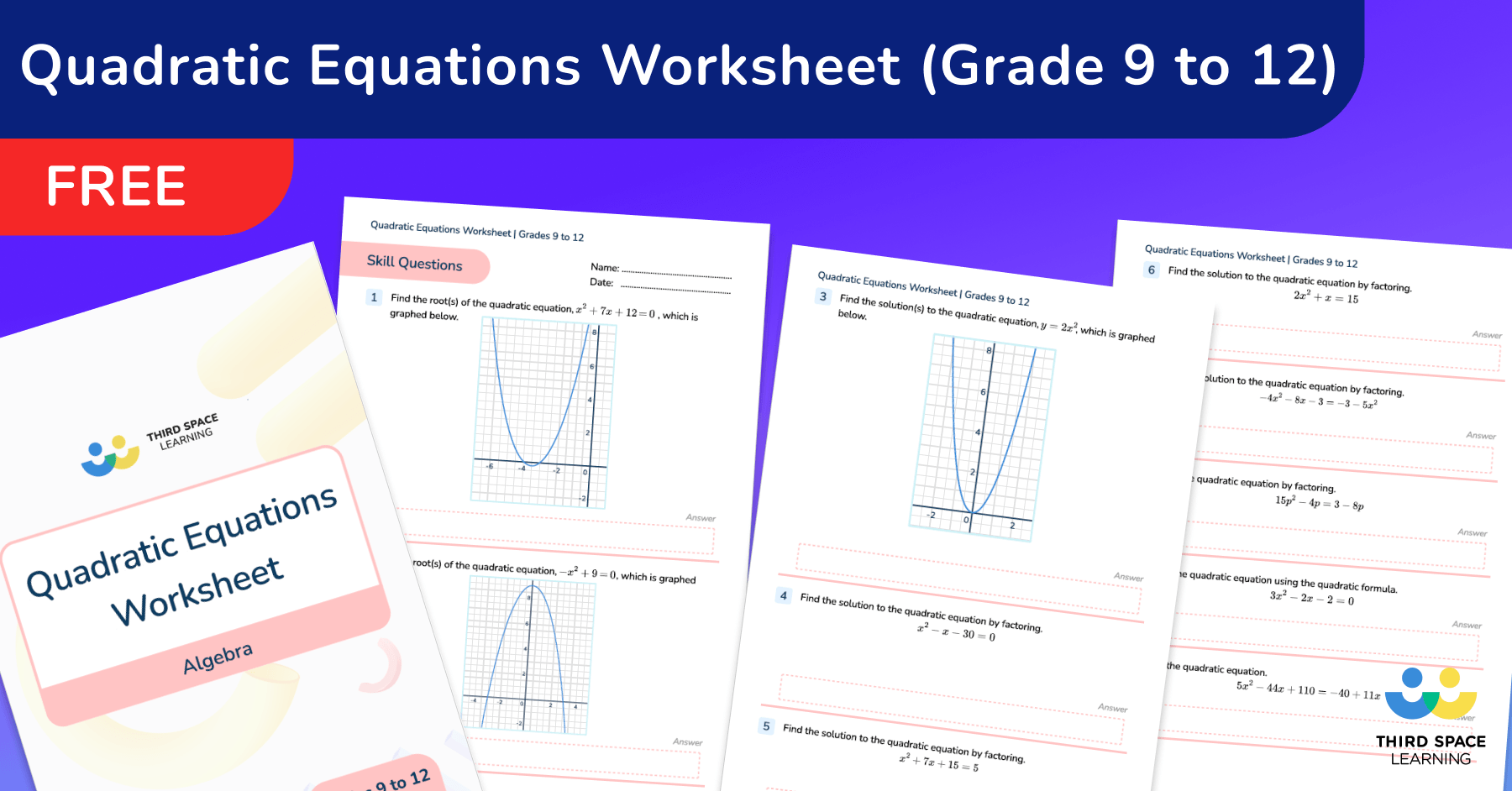 [FREE] Quadratic Equation Worksheet
