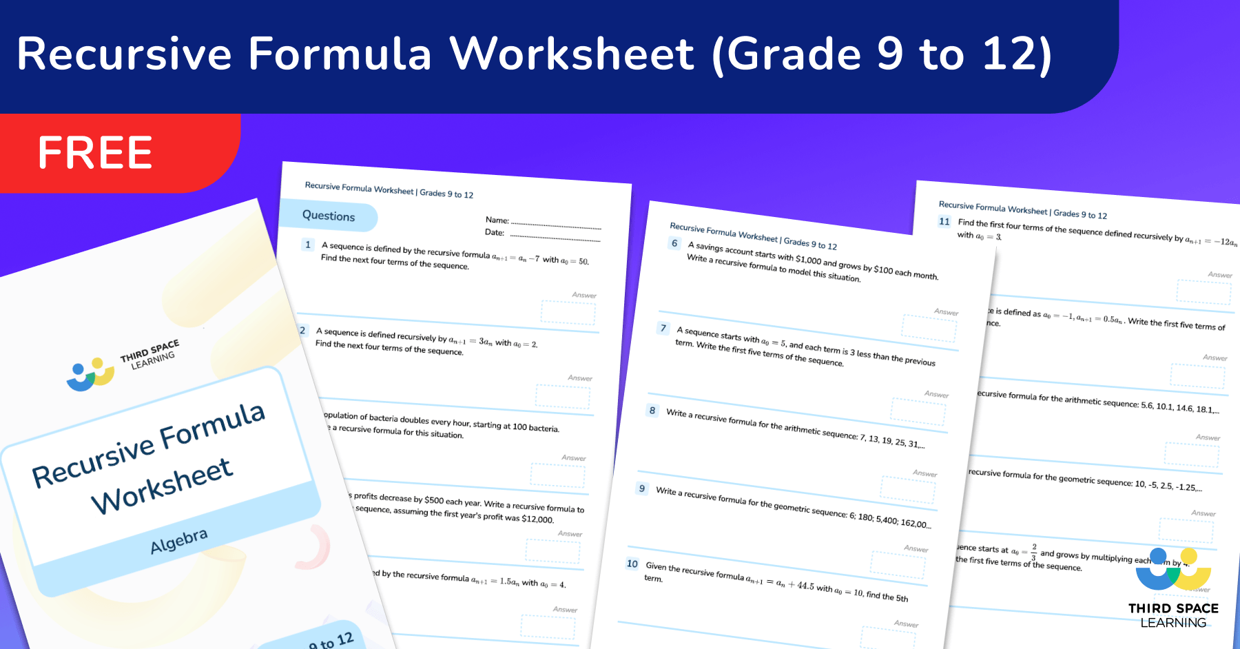 [FREE] Recursive Formula Worksheet