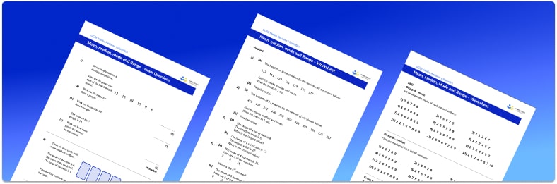 Mean median mode range KS3 maths worksheet