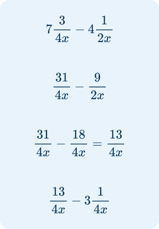 Subtracting rational numbers with variables