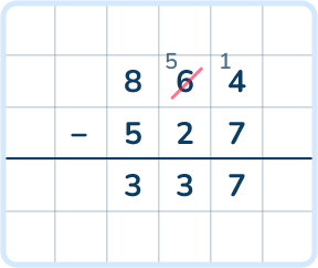 864 minus 527 using the standard algorithm