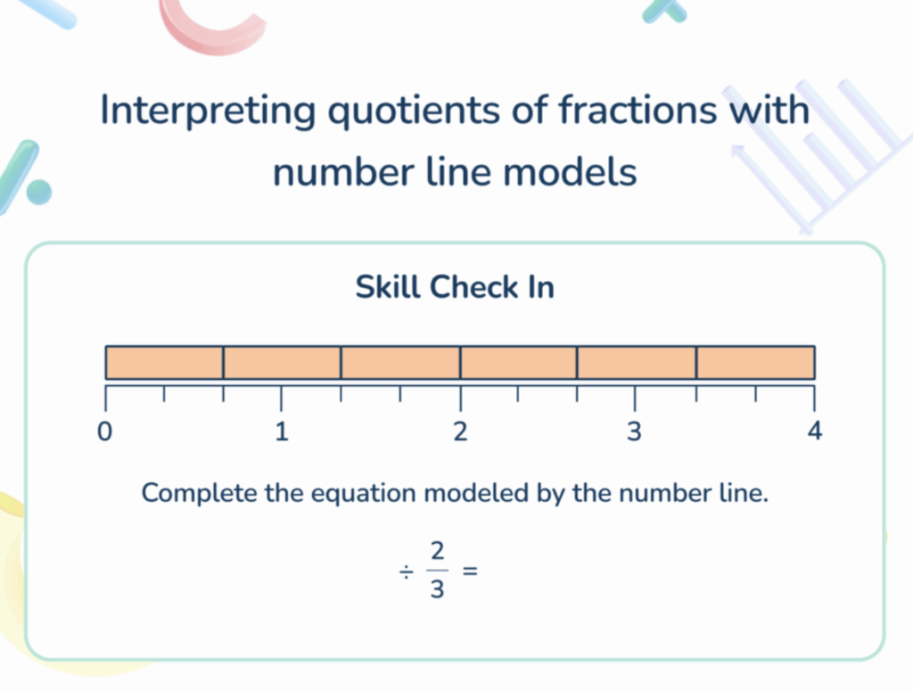 Third Space Learning Skill Check In Question - Interpreting quotients of fractions with number line models