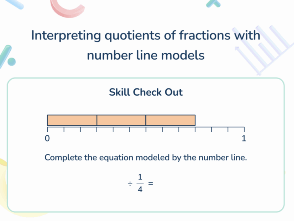 Third Space Learning Skill Check Out question - Interpreting quotients of fractions with number line models