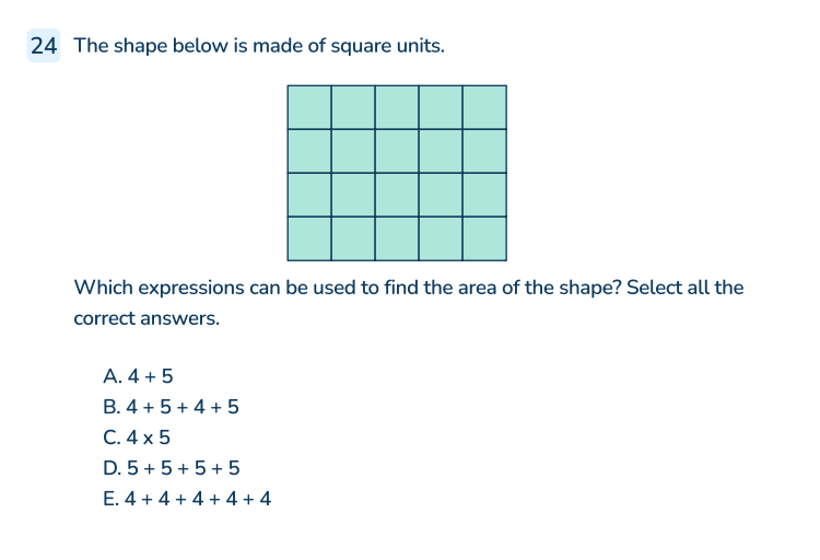 Multiple choice math tests example question