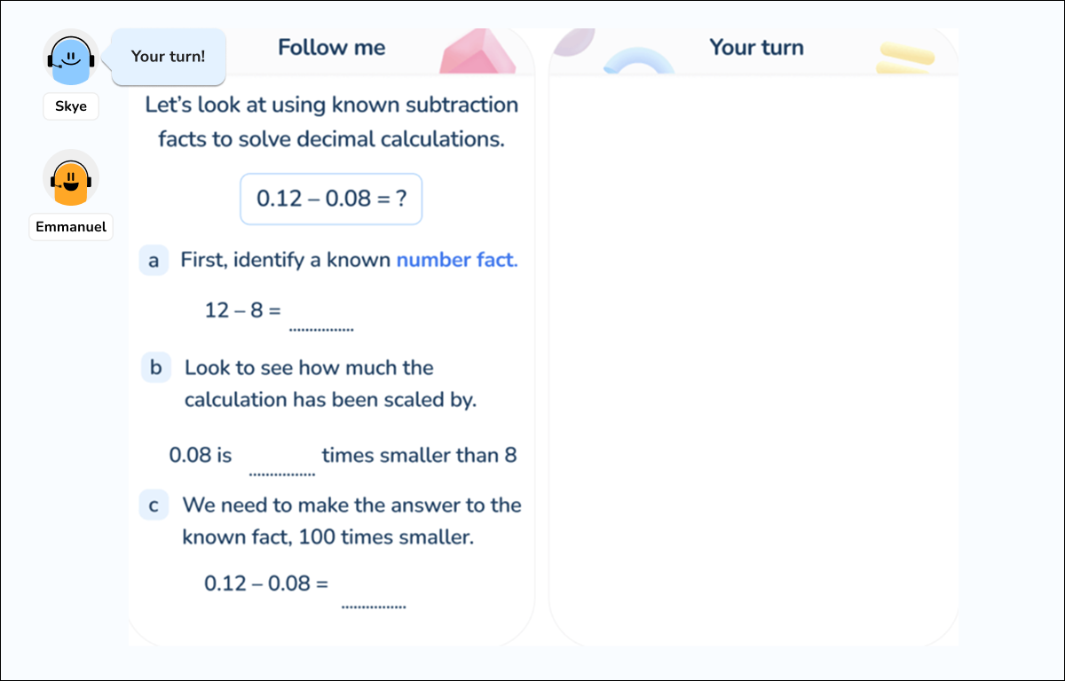 AI tutor Skye scaffolds learning to guide pupils towards independent practice.