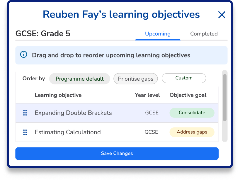 Reorder lessons to personalise learning with AI tutor, Skye