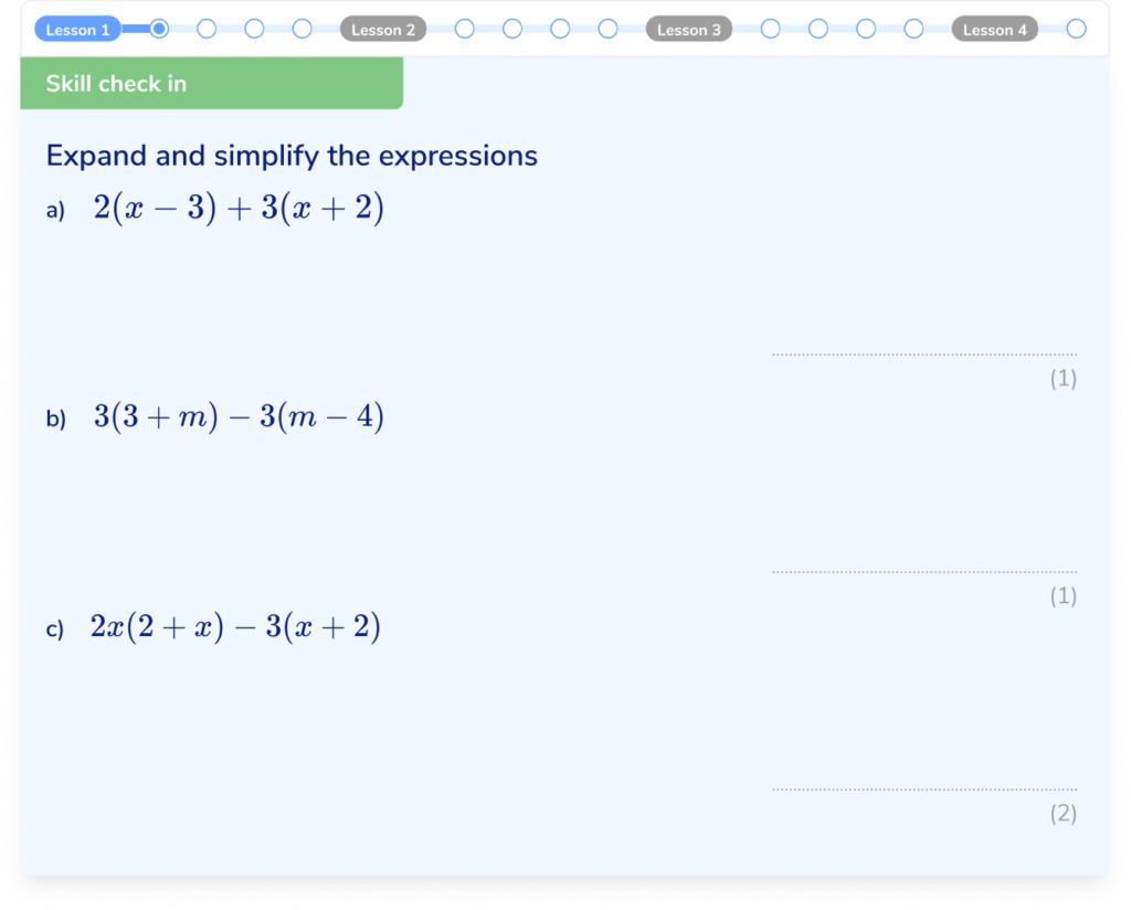 Skill check in for a GCSe maths lesson 