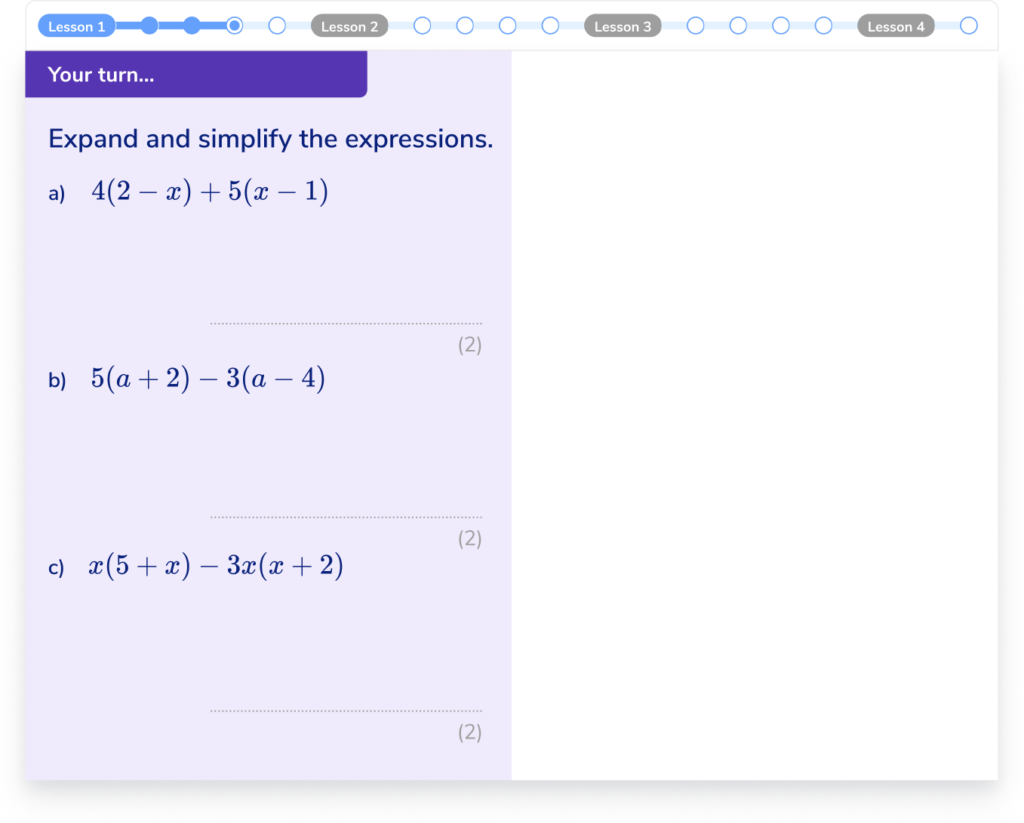 Independent practice questions for a GCSE maths lesson 