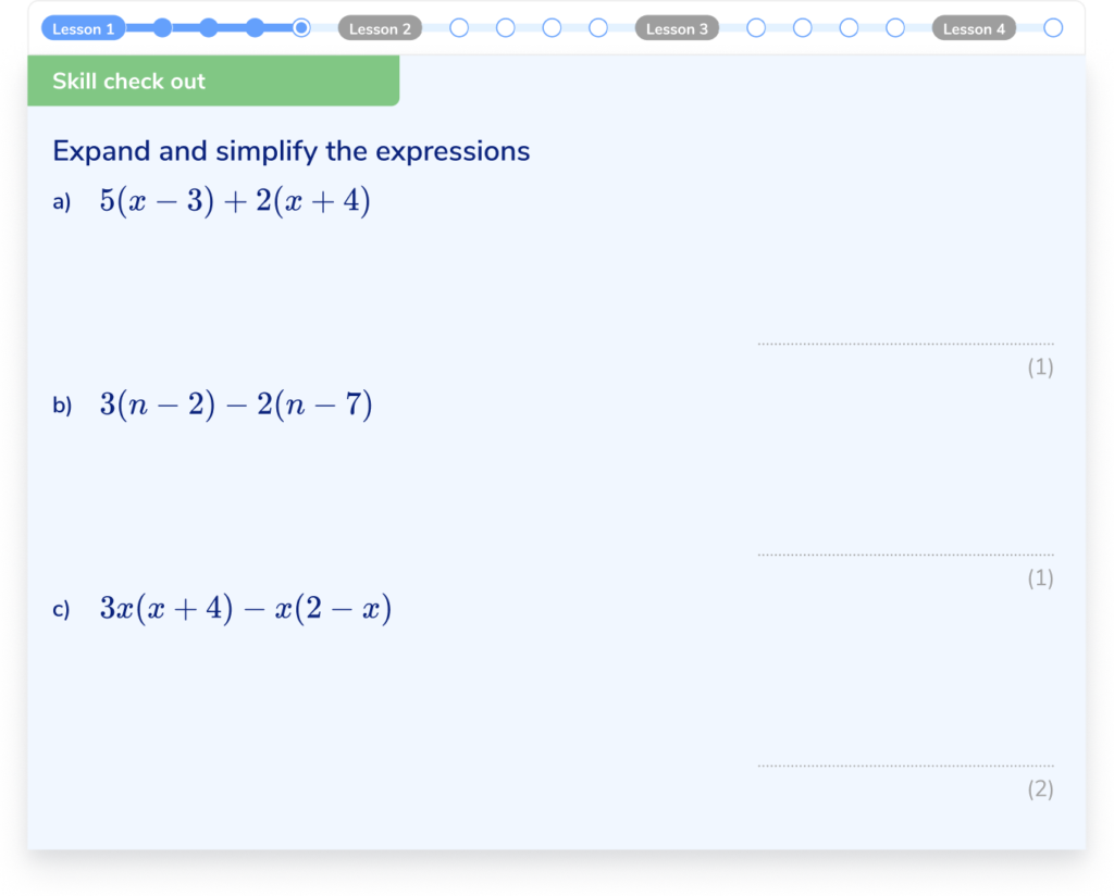 GCSE maths lesson skill check out 