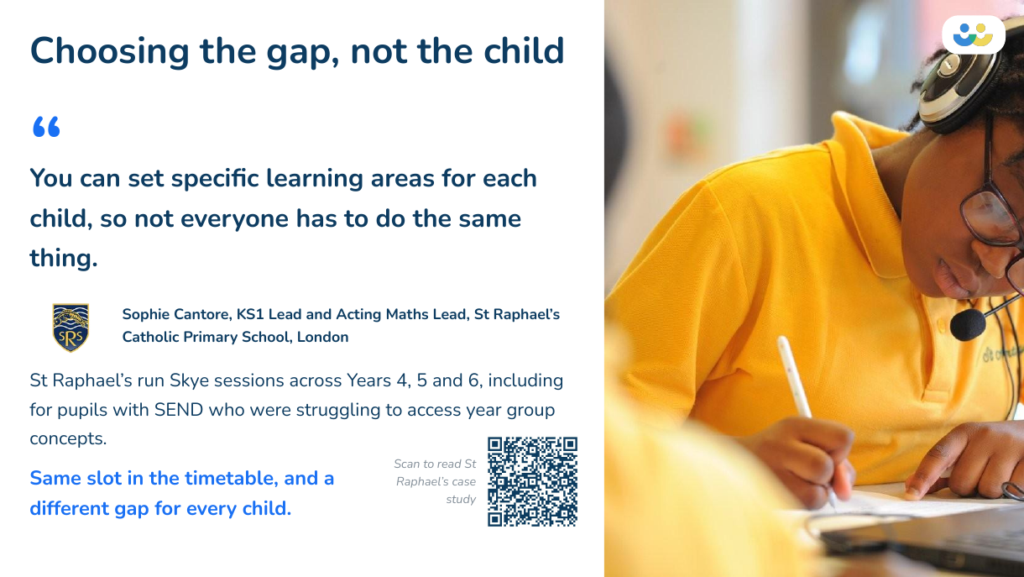 Sophie Cantore at St Raphael's Catholic Primary School on setting specific learning areas for each child in Skye maths sessions