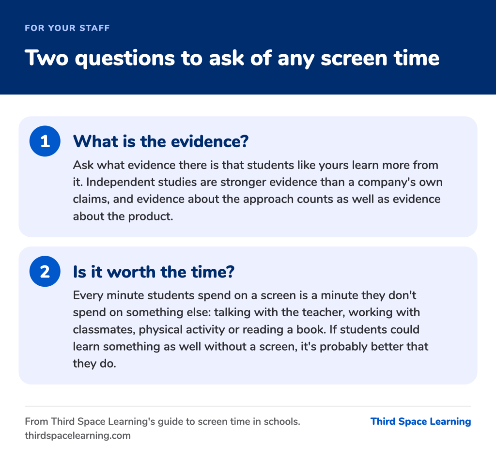 Two questions to ask of any screen time in school: what is the evidence, and is it worth the time?